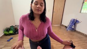 I catch my stepson smelling my panties and he ends up cumming on my tits