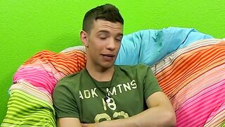 Interviewed twink uses sex toys on his ass while jerking off