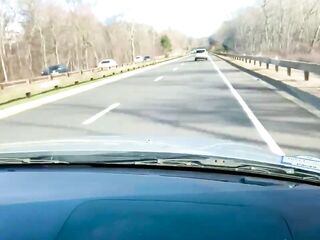 Flashing and wanking a large rod on the highway