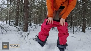 Pervert LIKA LAX skis, pisses and fucks herself in the woods