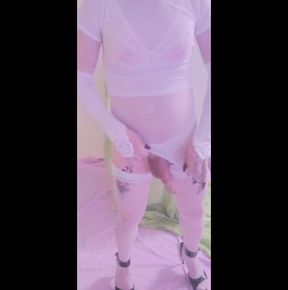 Teasing and Stroking Beatifullbigcock Over White Nylon