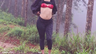 Risky outdoor sex in the mountains and swallowing cum (nervous first time)