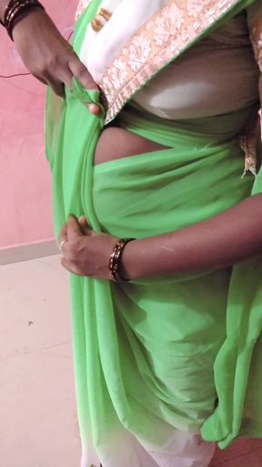 Desi Tamil Slut Wife Renu No Bra Blouse &amp; No Panty Petticoat Saree Tease for Secret Lover! Indianhotwifex