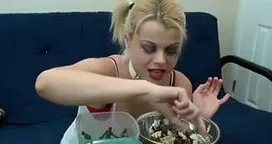 Sexy Nadia eats cereal filled with sexy soldiers
