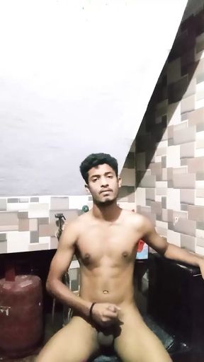 Indian desi boy striptease nude in bathroom masterbating big dick and showing big ass hole