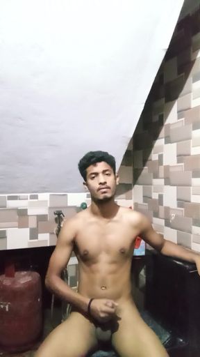 Indian desi boy striptease nude in bathroom masterbating big dick and showing big ass hole