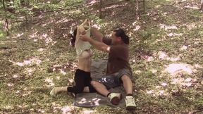 Raw teen sex: Unkempt nubile ravaged in public, her furry crotch pounded mercilessly.