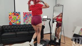 Treadmill Chubby Girl Exersices Short Tights Big Ass