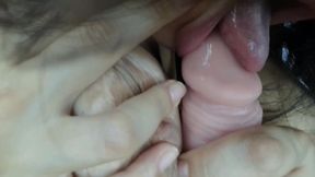 Horny busty woman shows her best friend&#039;s boyfriend how she would masturbate his delicious cock until she swallows his cum.