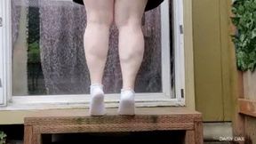 Outdoor BBW Calf Stretches with Ankle Socks