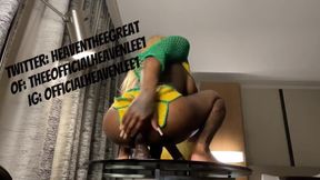 Ebony TS Heaven Lee Squats N Drains Huge Cum Gusher On Glass