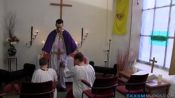 Naughty twinks have freaky anal threesome with a priest