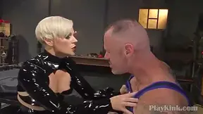 Blonde Dominatrix Playing With Her Slave