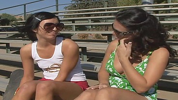 PillowGirls - Two brunette milfs dissatisfied with their husbands fuck each other with a big black strap on and squirt like fountains