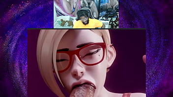 Ellie deepthroats cock while Darcy gives footjob and blowjob