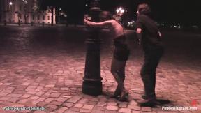 Bound babe banged at night outdoors