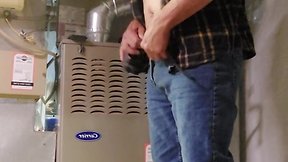 Hvac: dad repairing customers heater