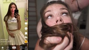 College cutie Princess Alice gets wrecked by two big rods in a doggy style spit roast