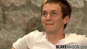 Blonde British twink Russel wanking off after hot interview