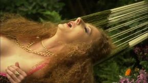 Redhead with huge tits gets her shaved tight wet pussy fucked in the garden