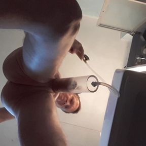 Wanking my cock, stretching my balls