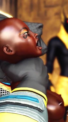 Anubis fucks hard a sexy slave ebony in an egyptian temple