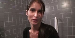 Amazing quickie in public restroom with tight brunette Euro teen