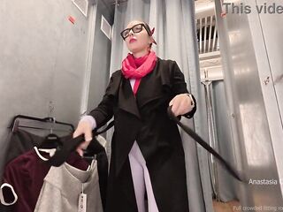 Daring Fitting Room Try-On with the Curtain Left Open in Public!