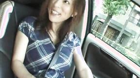 ”Naughty Japanese Babe with big breast Masturbating with vibrator at car”