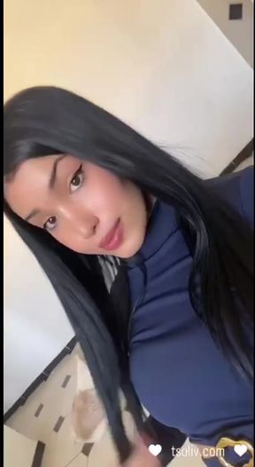 Big breast trans babe Jerking and showing off her big tits