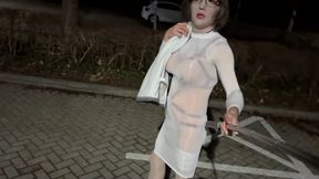 New Task:i Piss in transparent Nylonskirt with harness bodyand big boobs