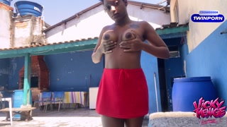 Dancing Brazilian funk and showing off in the backyard of my house to my neighbor