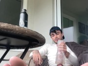 Dirty ripe college boy wanking dick on balcony