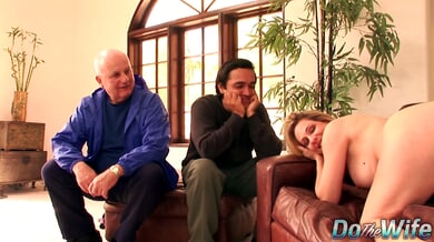 Blonde pornstar wife Angela Attison takes deep anal from another man while her husband watches