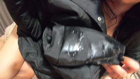 my impotent husband wants-face fucking, doggystyle and cumming over my long black winter jacket