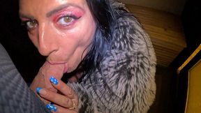 midnight blowjob in stockings & shearling coat – public tease 295