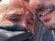 Surprising my boy with some spontaneous outdoor gloved breath control