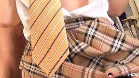 Japanese teen Rui Hazuki takes double penetration and moans loudly