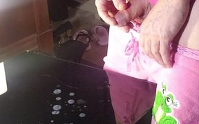 Sissy in Pink Fishnets Moans as She Dribbles Her Cum All Over the Table Phonecam Version
