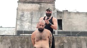 The Bearded Master Has a Hairy Pig Slave and Shaves Its Head.