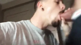Amateur guy gives his preacher a blowjob and handjob