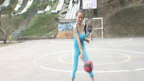 Titty charming petite teen plays on the court