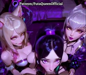 Futanari trio fucks her throat raw with cum slurping sounds
