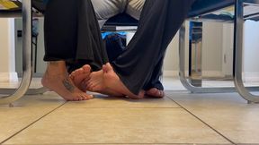Gia Love, Summer Raez & RichPeruvian Play Table Footsie Barefoot | Flare Down Pants | Latina Foot Fetish