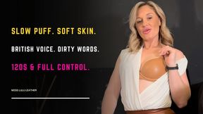 Sensual Smoking Titty Play: Leather Bra Removal & Deep Puffs in Glam Leather Look - Miss Lulu Leather - 4K