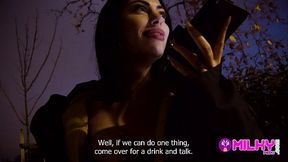 Horny busty woman calls her ex-boyfriend while a stranger licks her pussy in the park