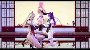 KDA Members' Steamy Nude Dance Party in MMD Hentai Cosplay Extravaganza