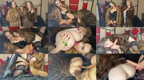 Trans girl Ladyboy in a sable fur coat fucks her gf in a muskrat fur coat.