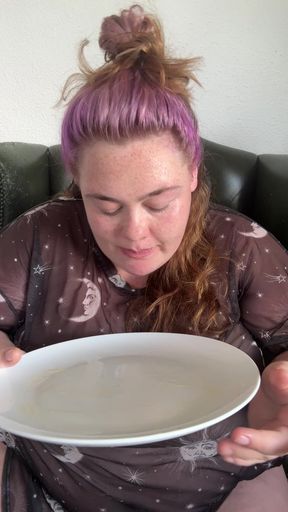 Huge Hungry BBW Stuffing Herself at Breakfast