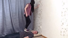 18 yo brunette steps on pathetic friend`s face with new Nike shoes, vf1043h 720p